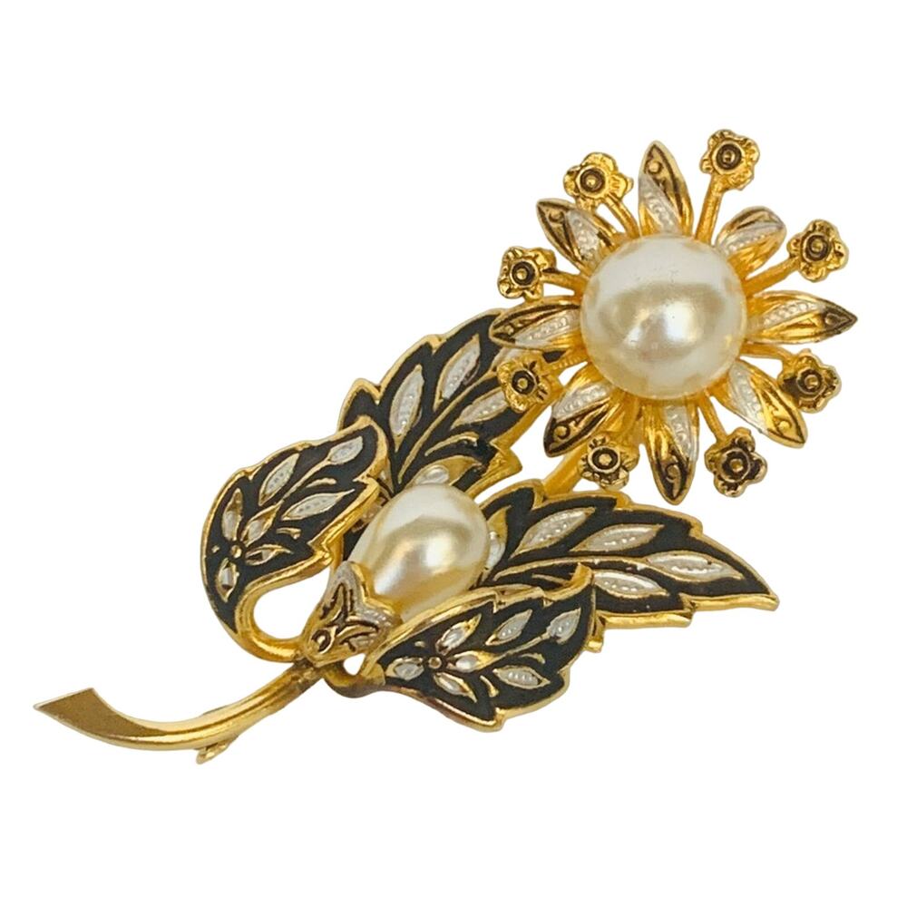 Vintage Damascene Flower Brooch